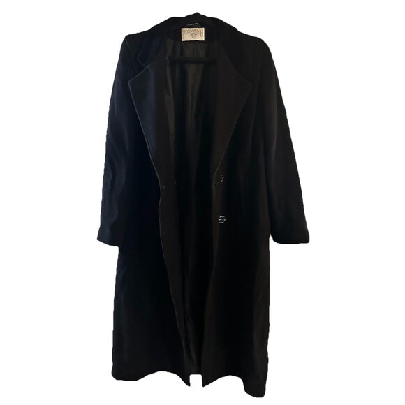 Vintage Classic International Scene Black Double Breasted Wool Overcoat Sz 11/12 - Picture 5 of 7